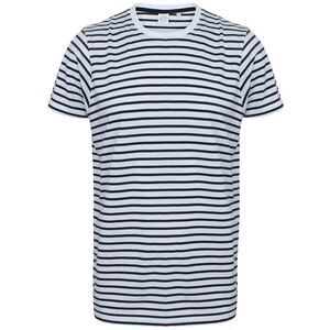 SF Unisex Adult Striped T-Shirt / White/Oxford Navy